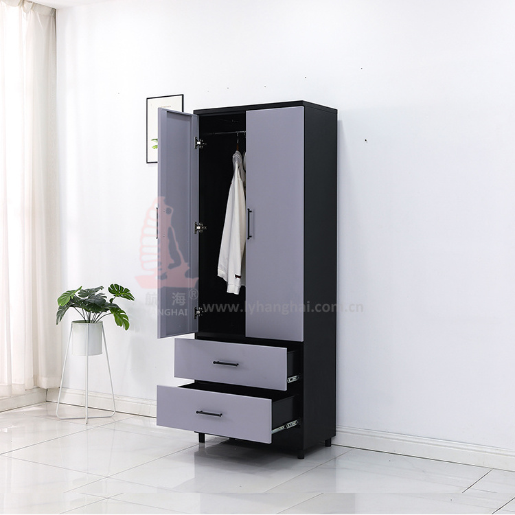 Home finished Apartment Steel Metal Wardrobe Black double door Armoire Closet Wardrobe Tall Storage Cabinet