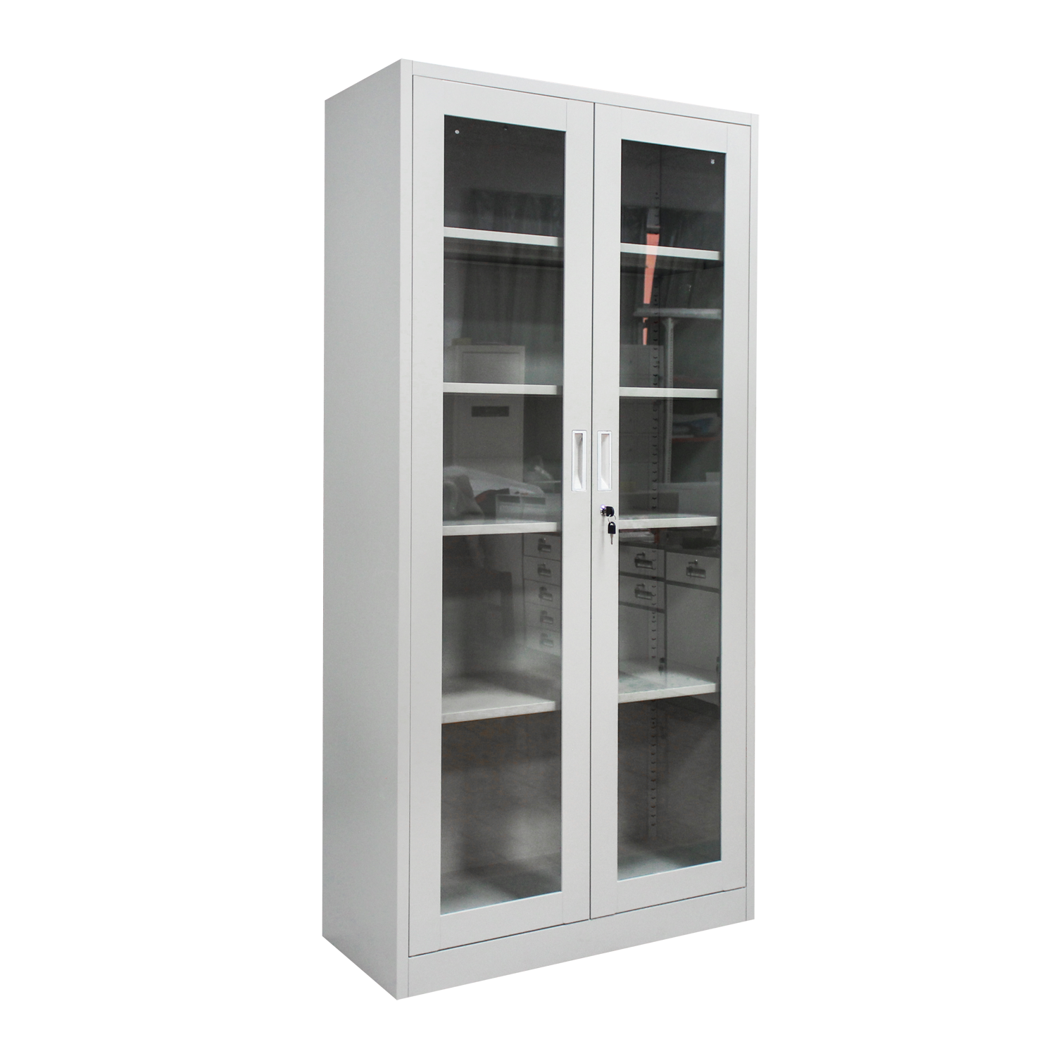 Metal KD Tool Storage Cupboard Two Doors Steel Filing 4 Shelves File Cabinet