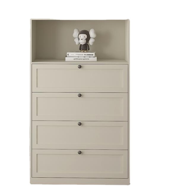 2023 latest design white side Storage Cabinet with 4 drawers and 1 open storage shelf, drawer chest storage cabinet