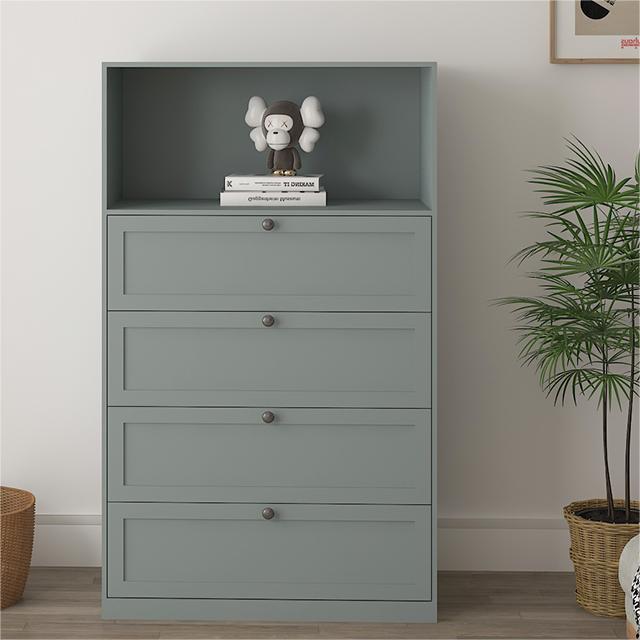 2023 latest design white side Storage Cabinet with 4 drawers and 1 open storage shelf, drawer chest storage cabinet