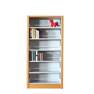 Modern Design 6 Tiers Library Wood Frame Metal Book Storage Bookshelf