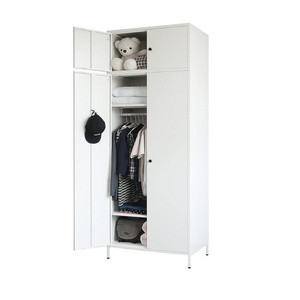 Steel Wardrobe Closet Metal Armoire and Wardrobes with Adjustable Hanging Rod Top Cabinet