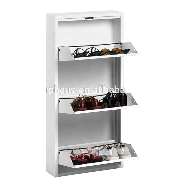 Modern Metal Family Living Room Entrance 3 Floor Rotating Pull Out Shoe Rack Shoe Storage Cabinet