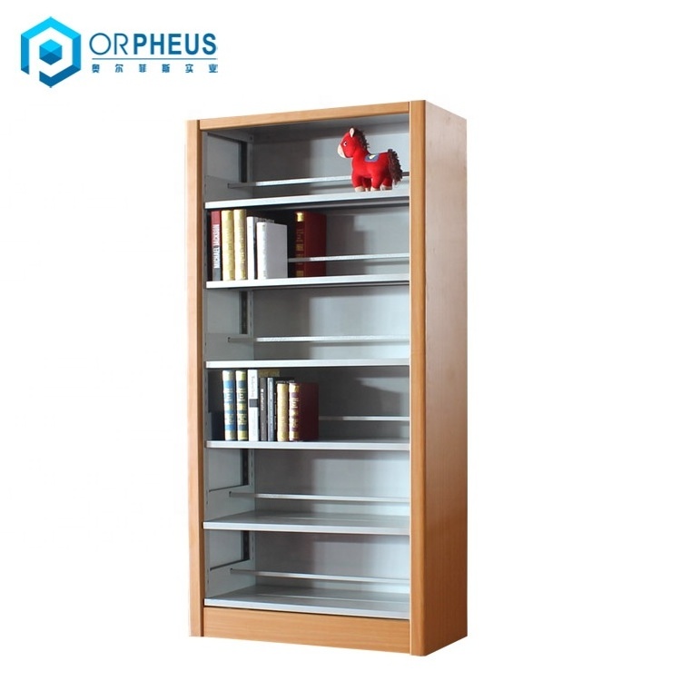 Modern Design 6 Tiers Library Wood Frame Metal Book Storage Bookshelf