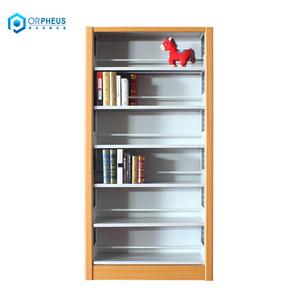 Metal Unit Library Furniture Wooden Frame Steel Double Row Bookshelves Metal Bookstack Storage Space Shelving