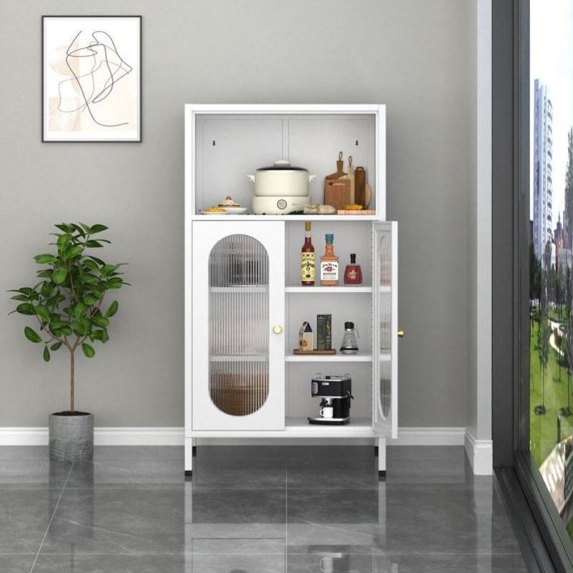 Nordic Iron Art Dinner Side Cabinet Balcony Cabinet Living Room Glass Door Storage High Foot Cabinet