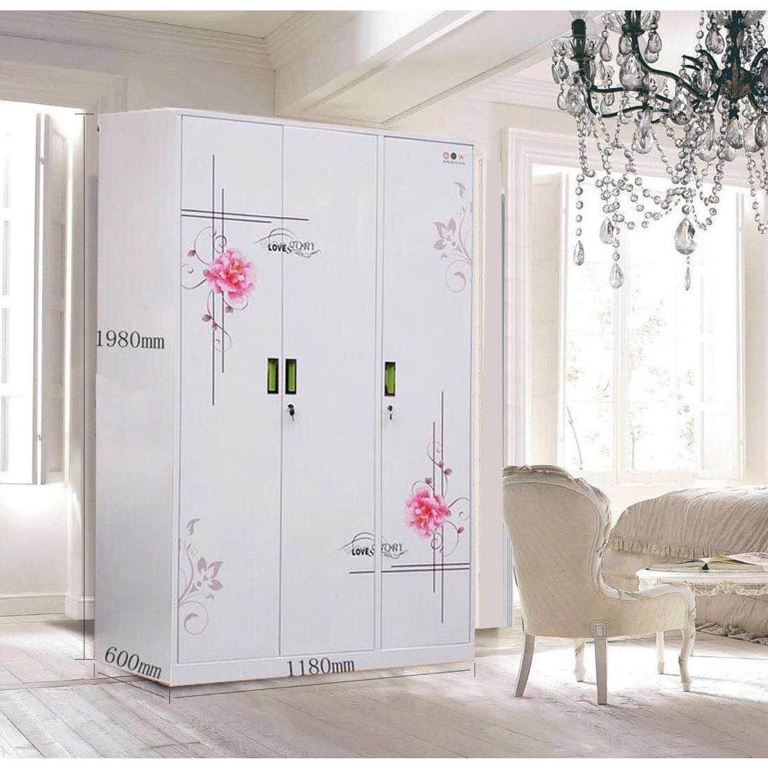 Metal Steel Household Furniture 3 Bedroom lemari baja  Printed Locker Gym Changing Room wardrobe