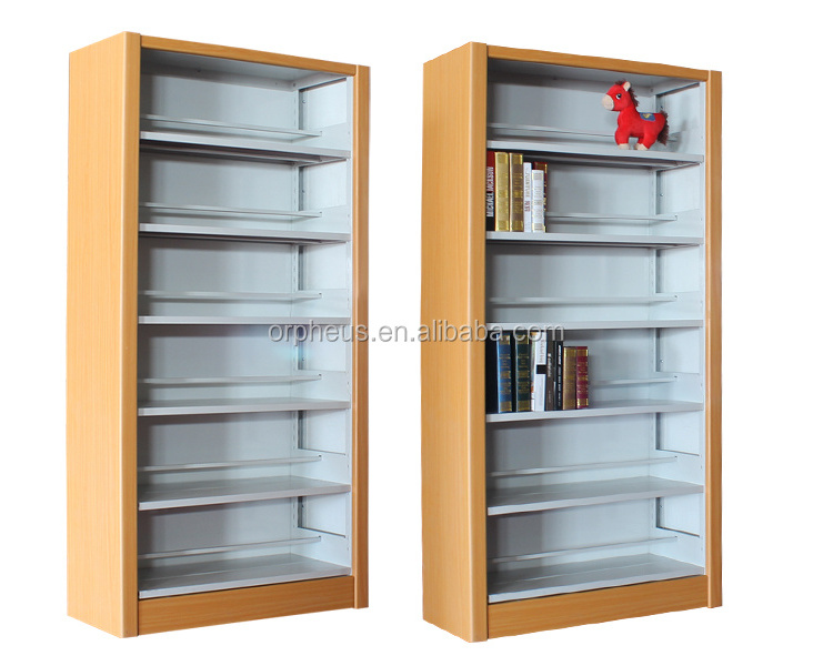 Metal Unit Library Furniture Wooden Frame Steel Double Row Bookshelves ...