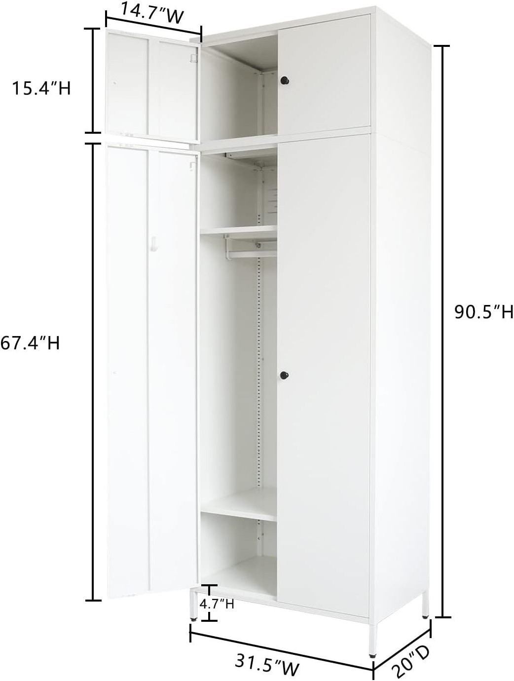 Steel Wardrobe Closet Metal Armoire and Wardrobes with Adjustable Hanging Rod Top Cabinet