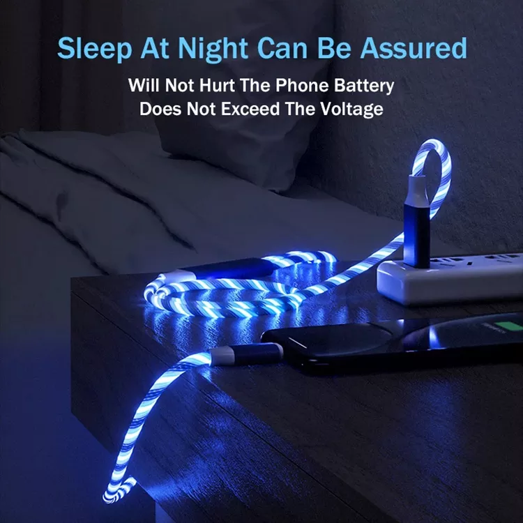 1M 2M Streamer led flowing light Fast Charging Micro Type c 2.4A Quick Charger Led Charging USB Mobile Phone Cable