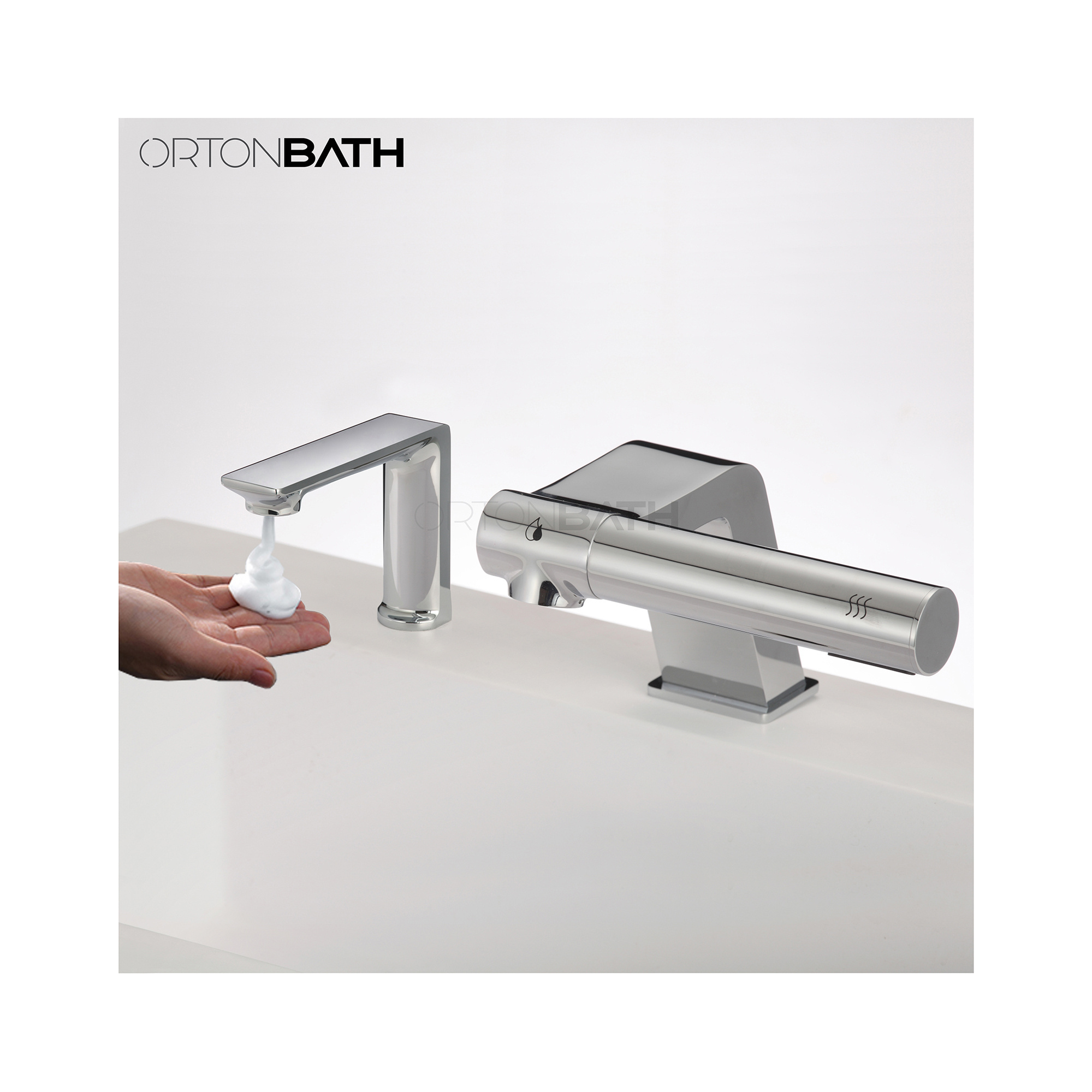 ORTONBATH New Design commercial automatic brass 2-in-1 dual-use   basin mixer with hand dryer sensor faucet with soap dispenser