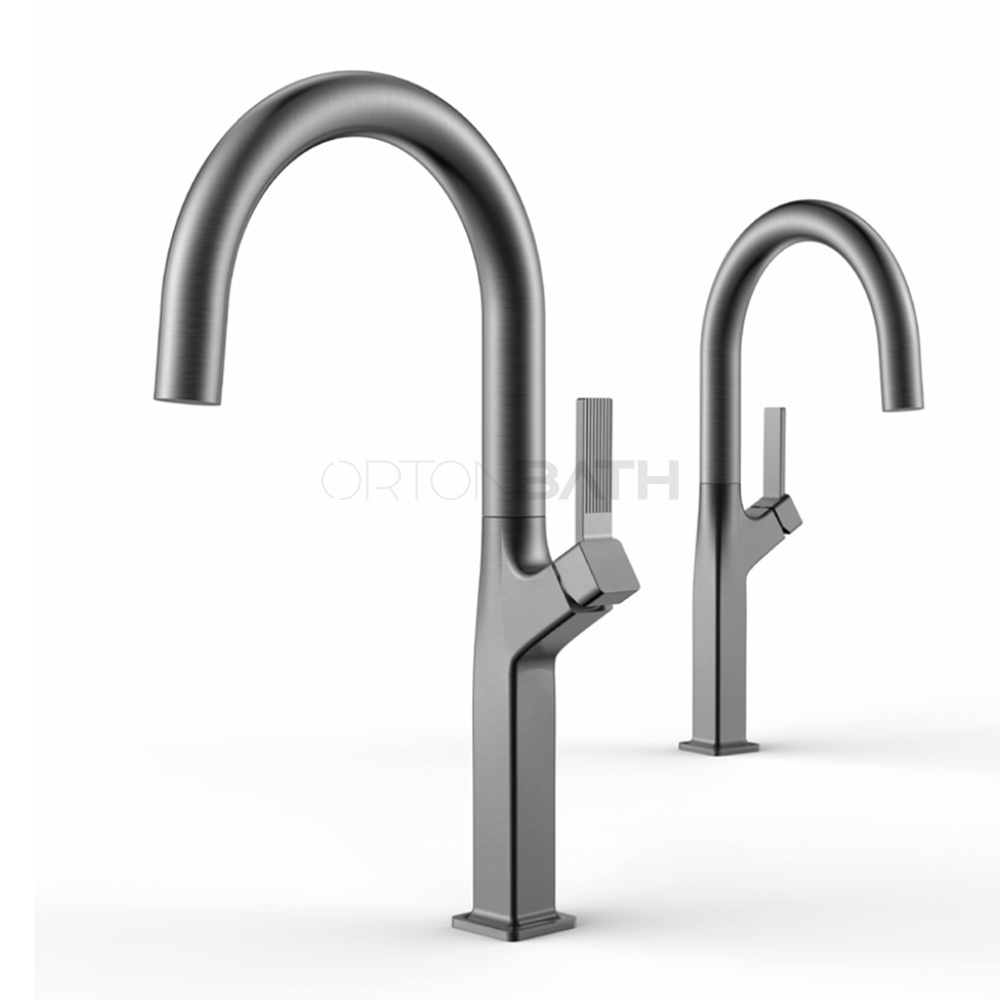 ORTONBATH modern gun metal grey Copper pull out Water fall Rainfall Revolving Kitchen Faucet Kitchen Sink mixer  Faucet