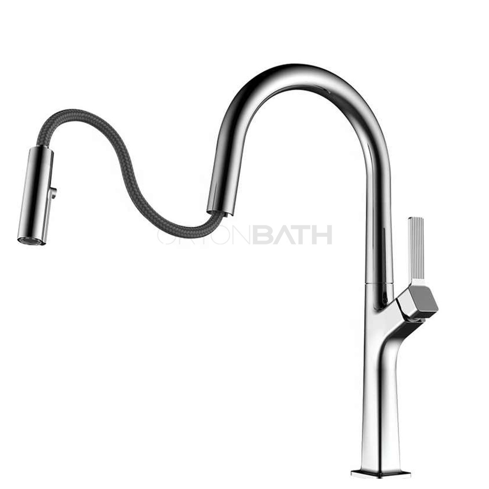 ORTONBATH modern gun metal grey Copper pull out Water fall Rainfall Revolving Kitchen Faucet Kitchen Sink mixer  Faucet