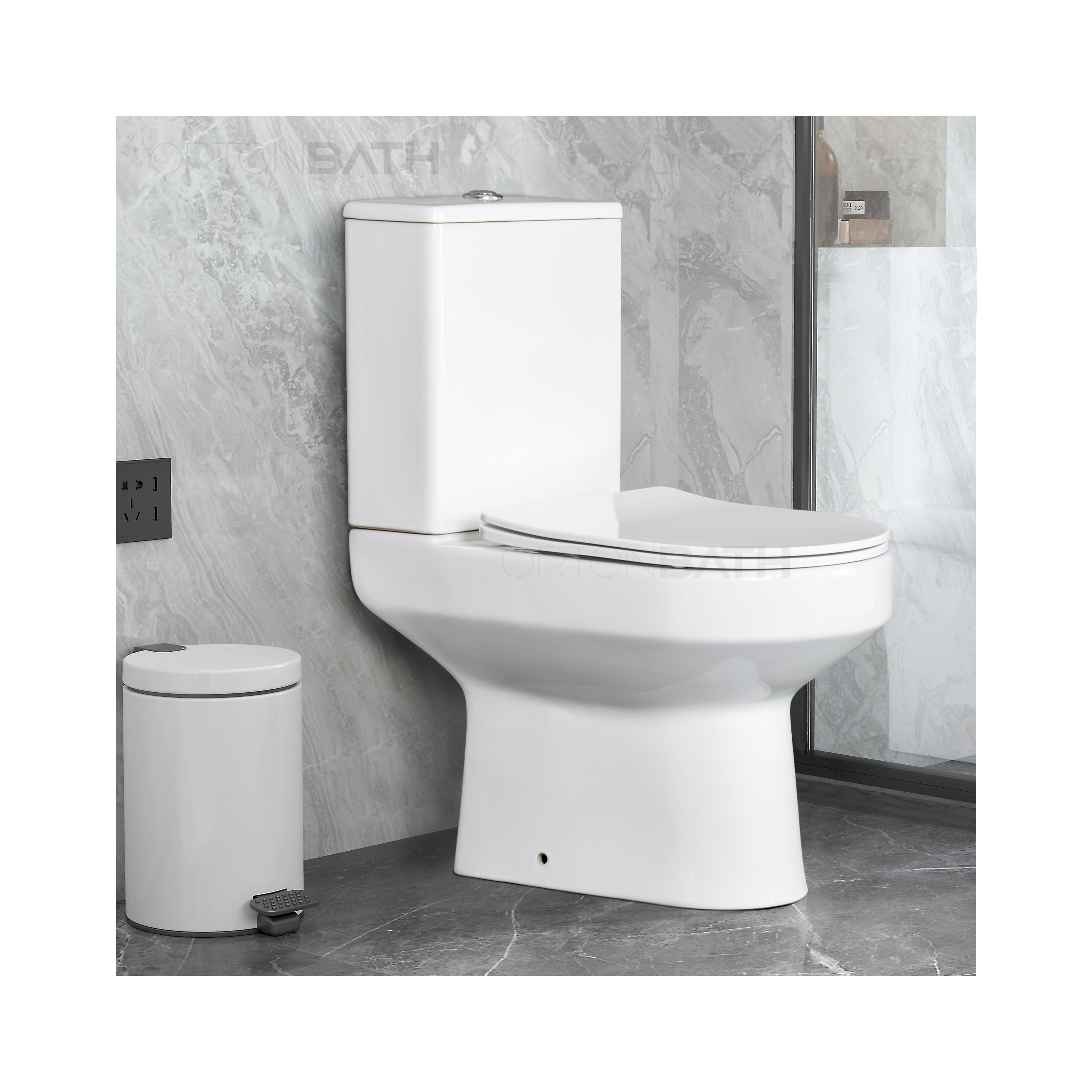 ORTONBATH Square Bowl Siphonic Floor Mount One Piece Toilet With Pp Soft Close Seat Cover And Comfort Height