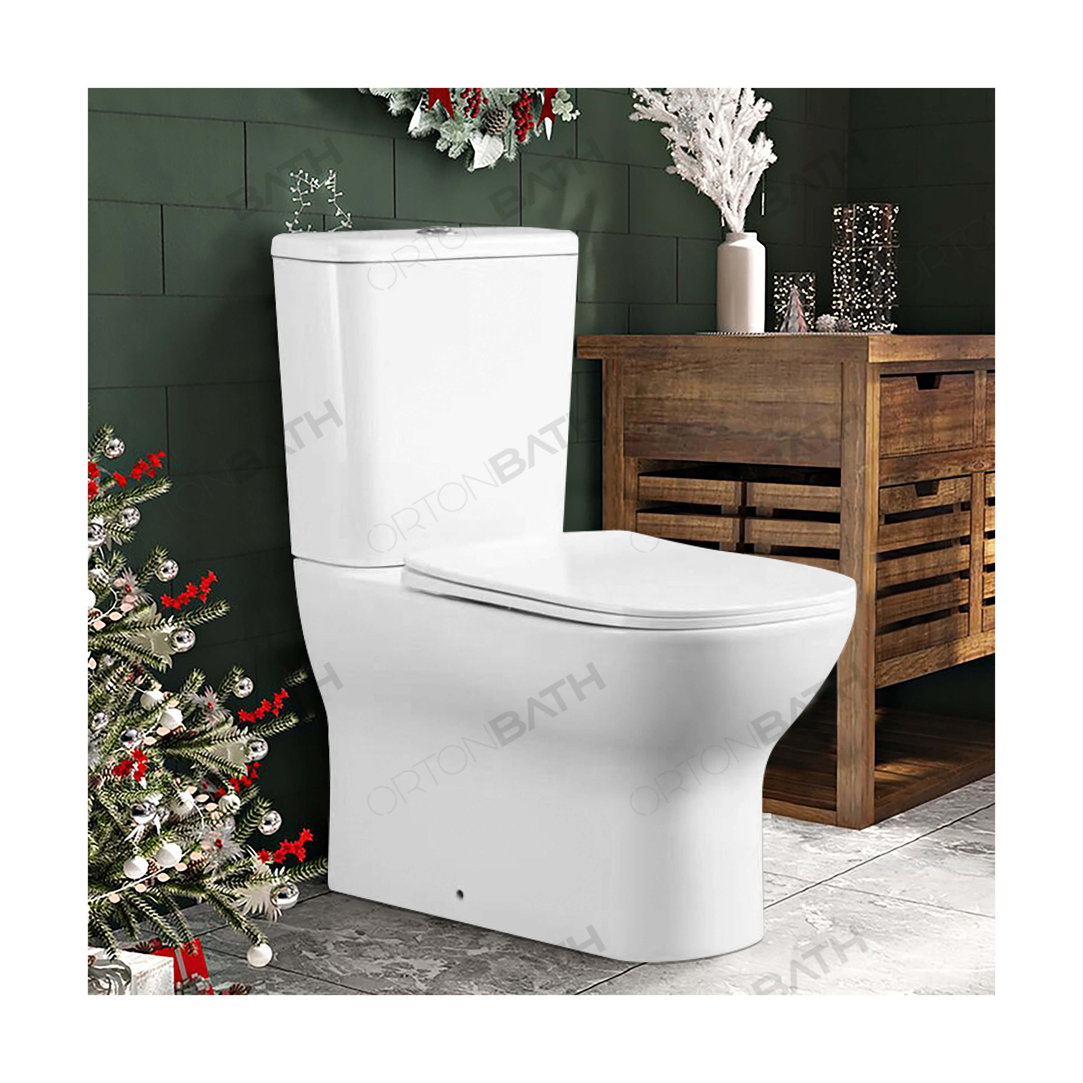 ORTONBATH Dual Flush Toilet, UF Soft closing Seat, Toilets for Bathrooms Comfort Height Back to wall toilet  Two Piece Toilet