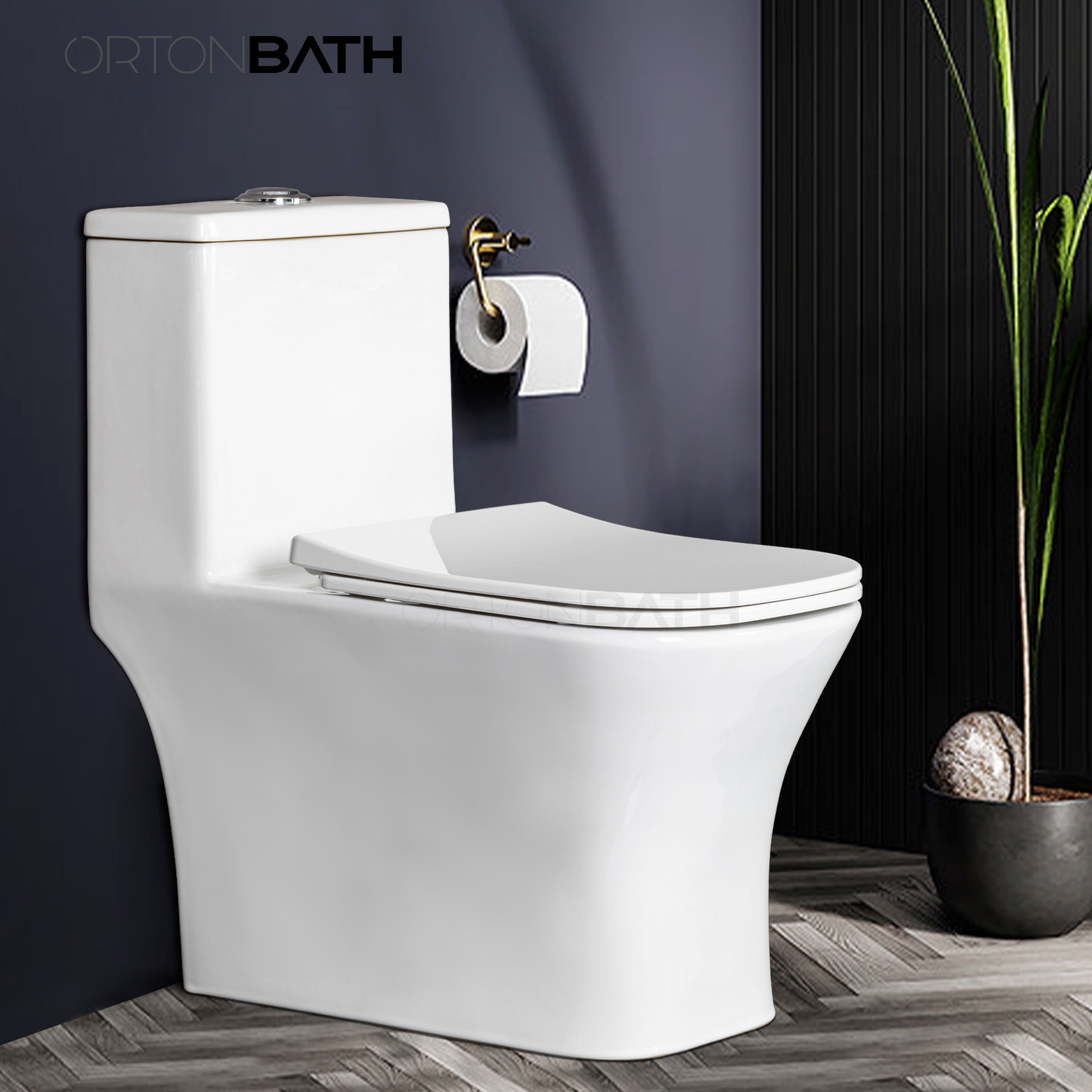 ORTONBATH Square Bowl Siphonic Floor Mount One Piece Toilet With Pp Soft Close Seat Cover And Comfort Height