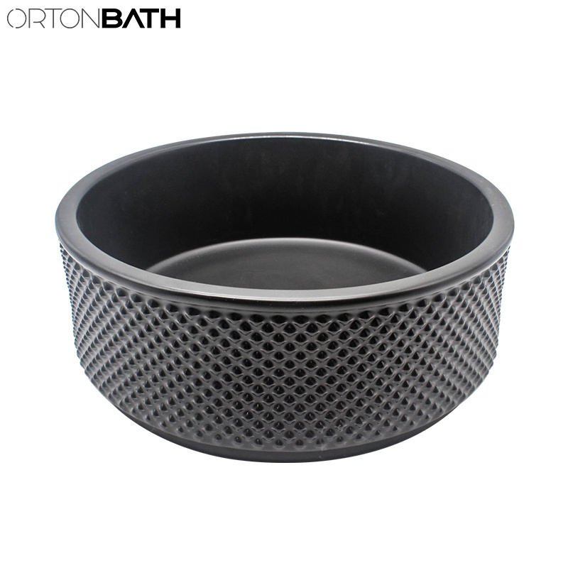 ORTONBATH Round Gold Black Stone Design Middle East Glossy Bathroom Vessel Sink Art Hair Ceramic Salon Wash Basins Ceramic Wash