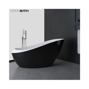 ORTONBATH Black White Oval Acrylic Artificial Stone Hot Swim SPA Marble Bathtub Bath Tub Freestanding Sanitary Ware Tub Bathtub