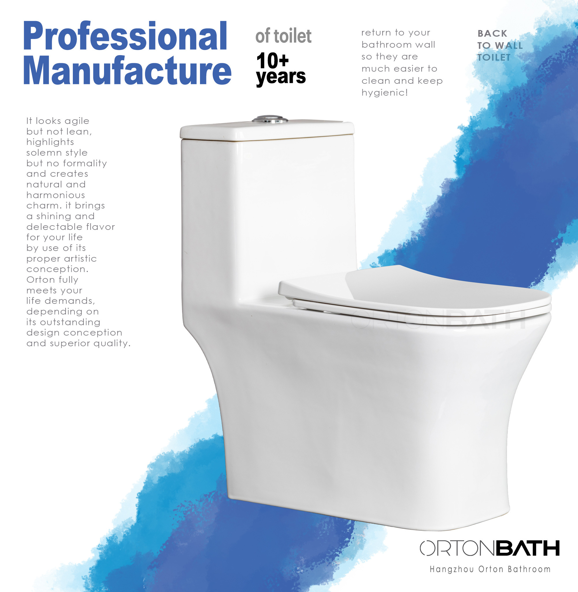 ORTONBATH Square Bowl Siphonic Floor Mount One Piece Toilet With Pp Soft Close Seat Cover And Comfort Height