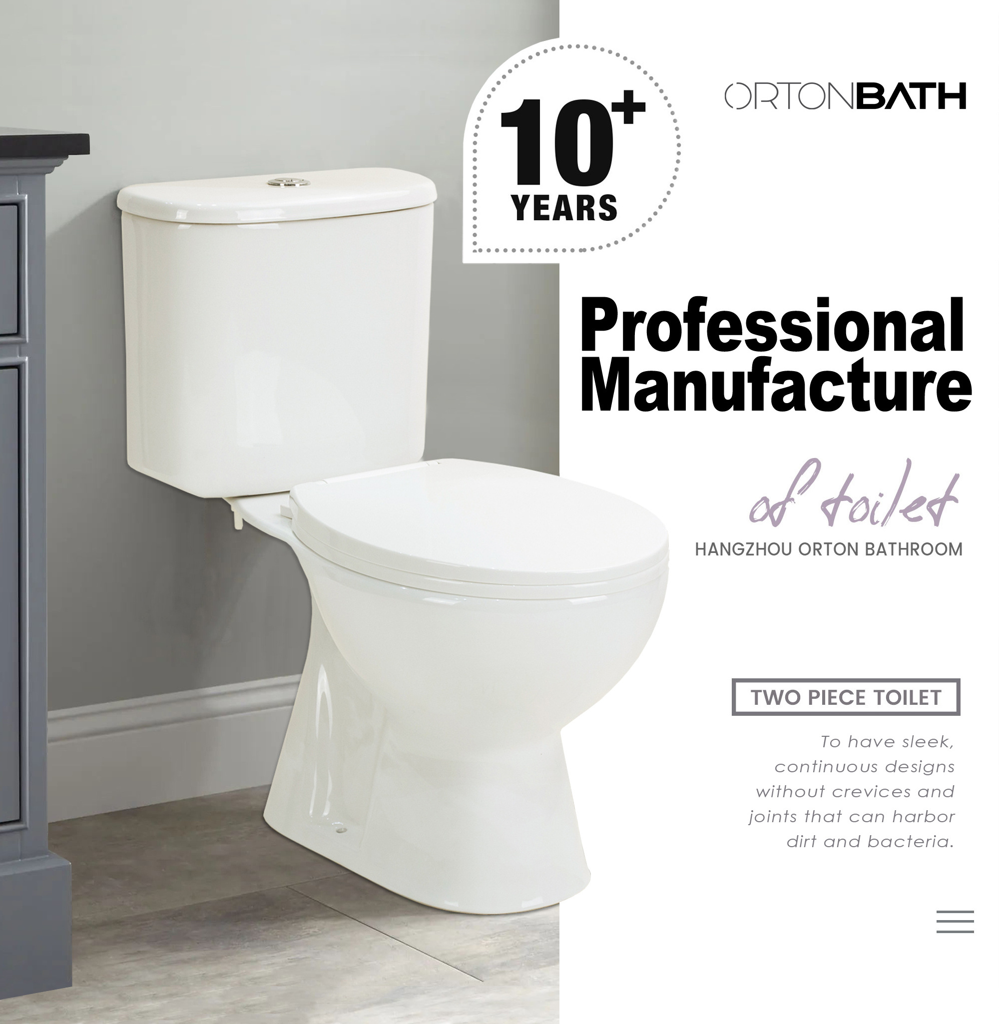 ORTONBATH Africa Nigeria Ghana Bathroom Toilet Set economical two Piece Toilet with PP UF soft close seat cover OTO-1715