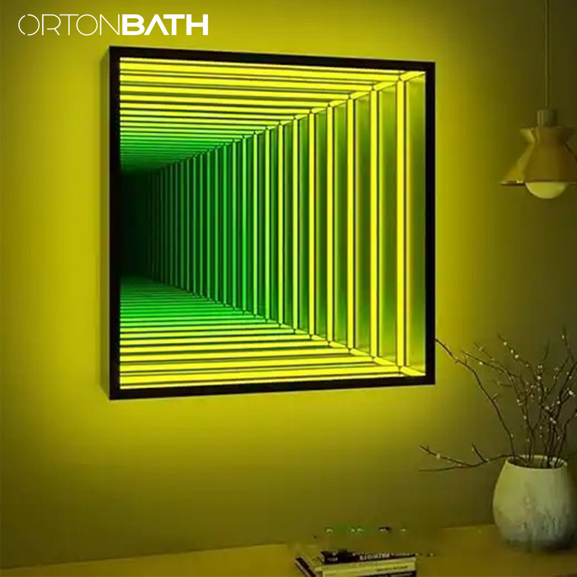 ORTONBATH Infinity Triangle Mirror LED Infinity Mirror Wall Geometric RGB Colour Changing Wall Decor 3D Tunnel Magical mirror