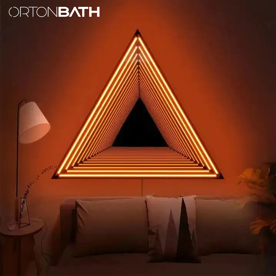 ORTONBATH Infinity Triangle Mirror LED Infinity Mirror Wall Geometric RGB Colour Changing Wall Decor 3D Tunnel Magical mirror