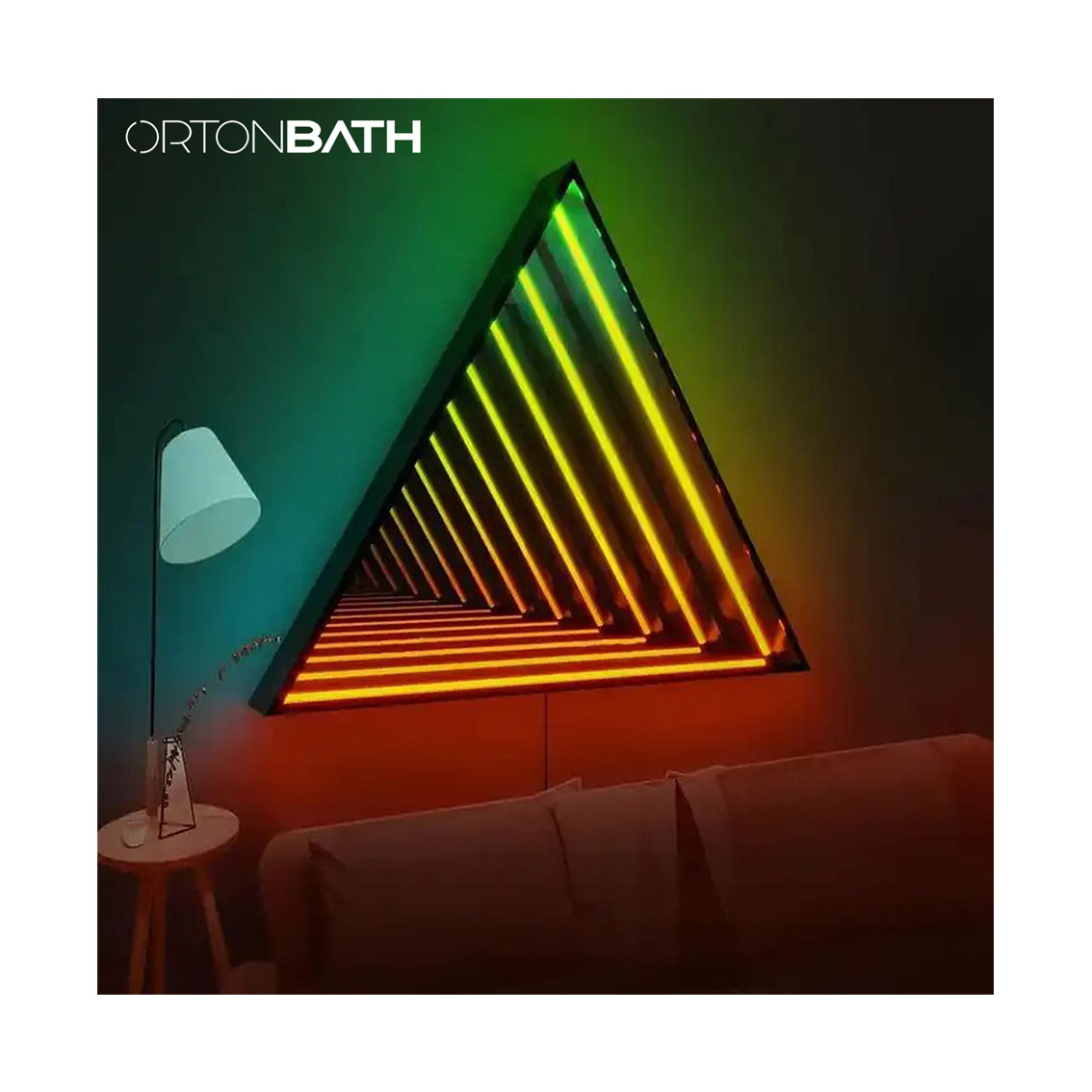 ORTONBATH Infinity Triangle Mirror LED Infinity Mirror Wall Geometric RGB Colour Changing Wall Decor 3D Tunnel Magical mirror