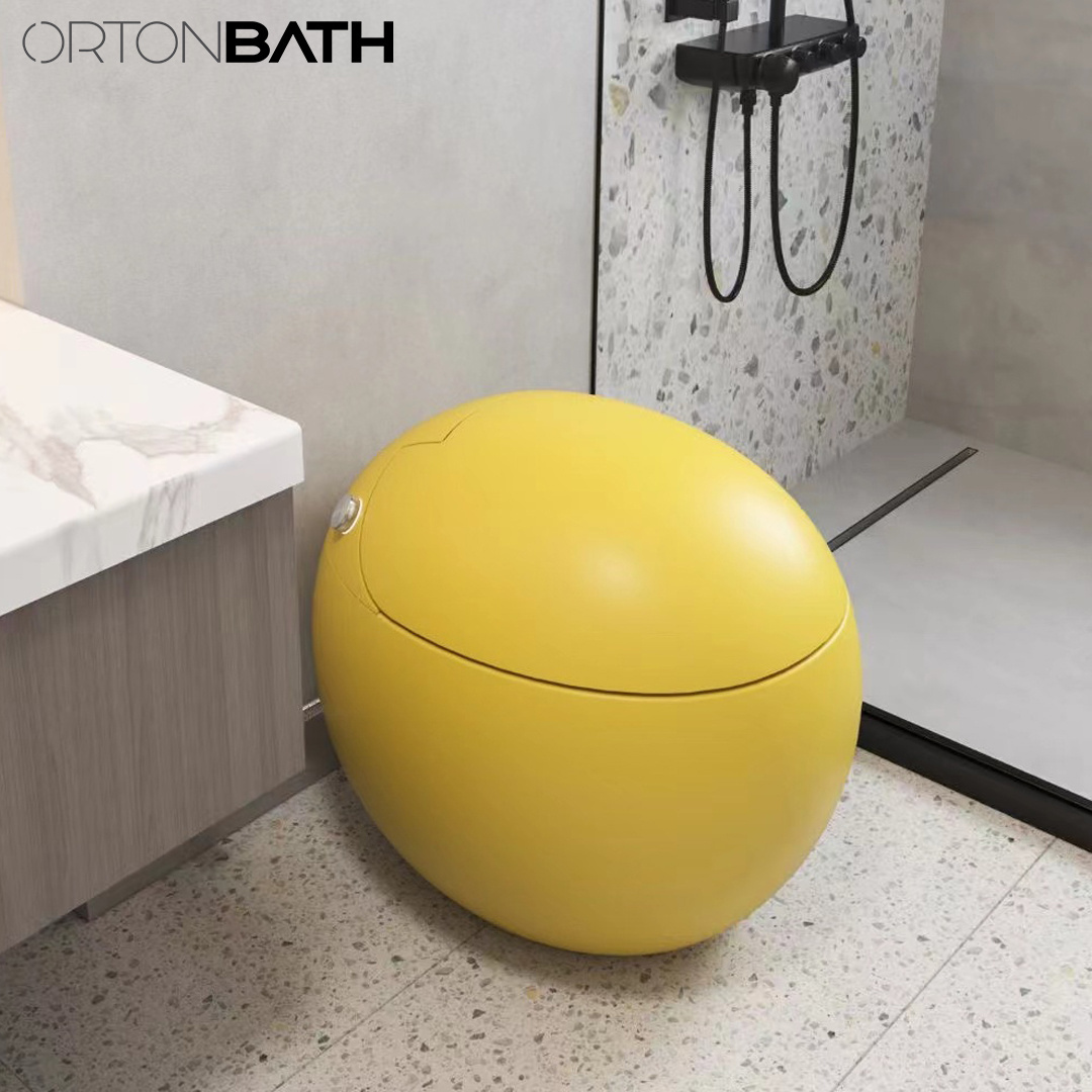 ORTONBATH Oval Round Ceramic Egg Shape One Piece Ceramic Toilette Bowl One Piece Toilet Glossy White Smart Automatic Intelligent