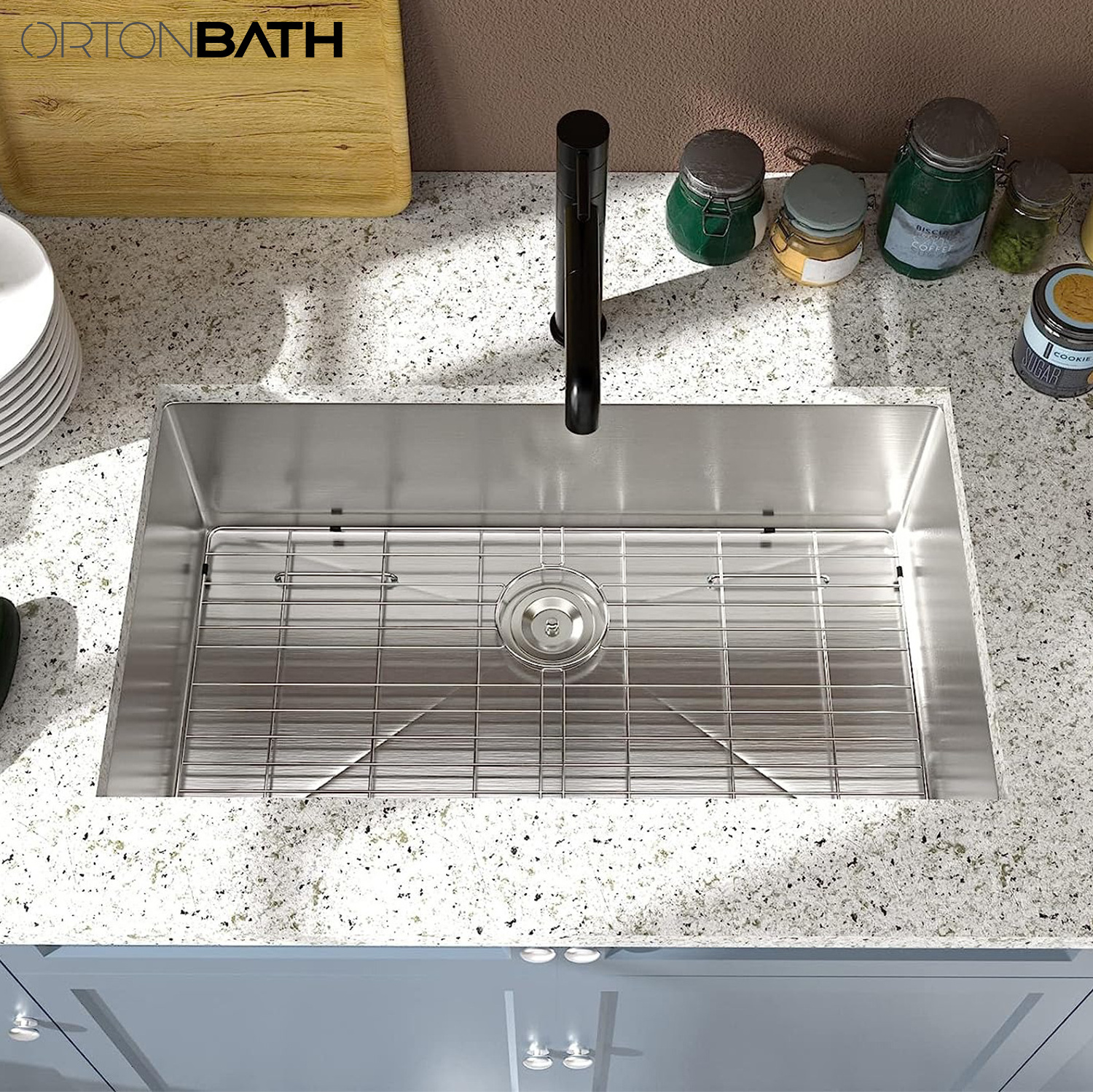 ORTONBATH Kitchen Sink 30 Inch Undermount 16 Gauge Stainless Steel Kitchen Sink Single Bowl Workstation Sink