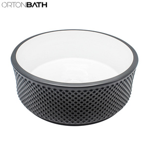 ORTONBATH Round Gold Black Stone Design Middle East Glossy Bathroom Vessel Sink Art Hair Ceramic Salon Wash Basins Ceramic Wash