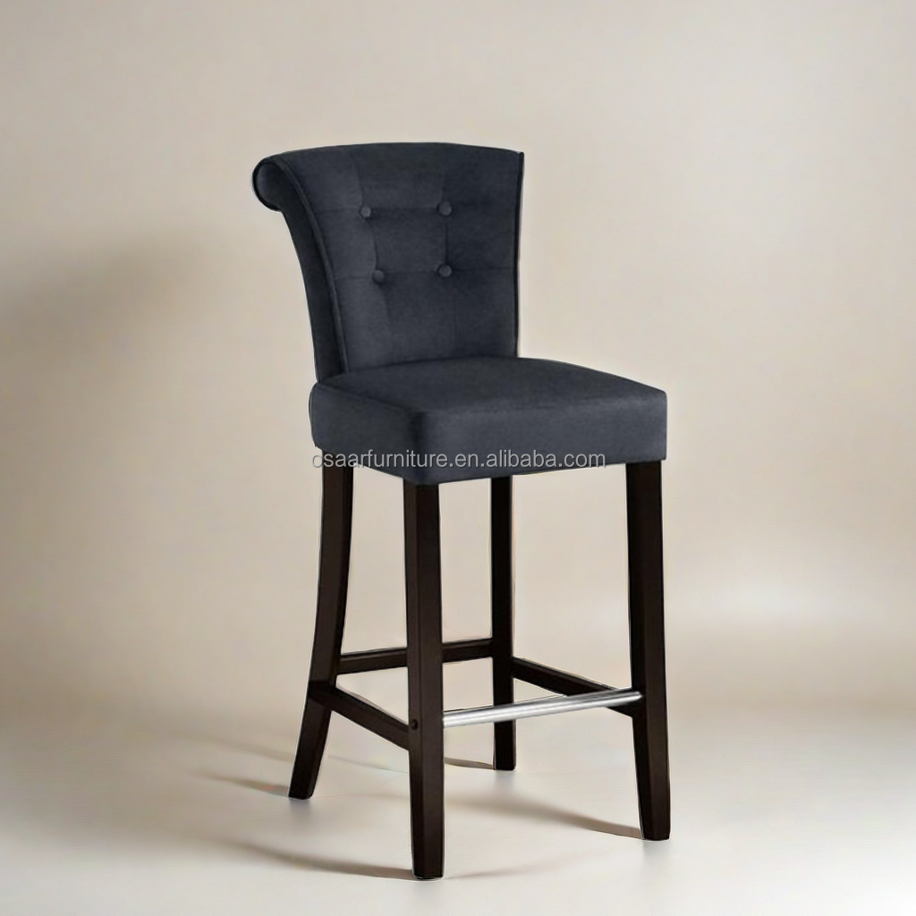 American Country Style Round Knocker Tufted Low Back Wood Fabric Modern Bar Stool