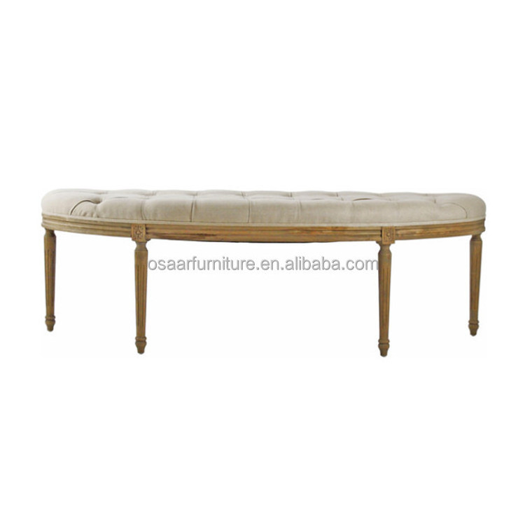 French Country Louis XVI Style Curved Linen Hallway Indoor Wooden Bench