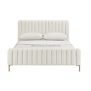 Modern European Design Bedroom Furniture King Size White Velvet Upholstered Bed