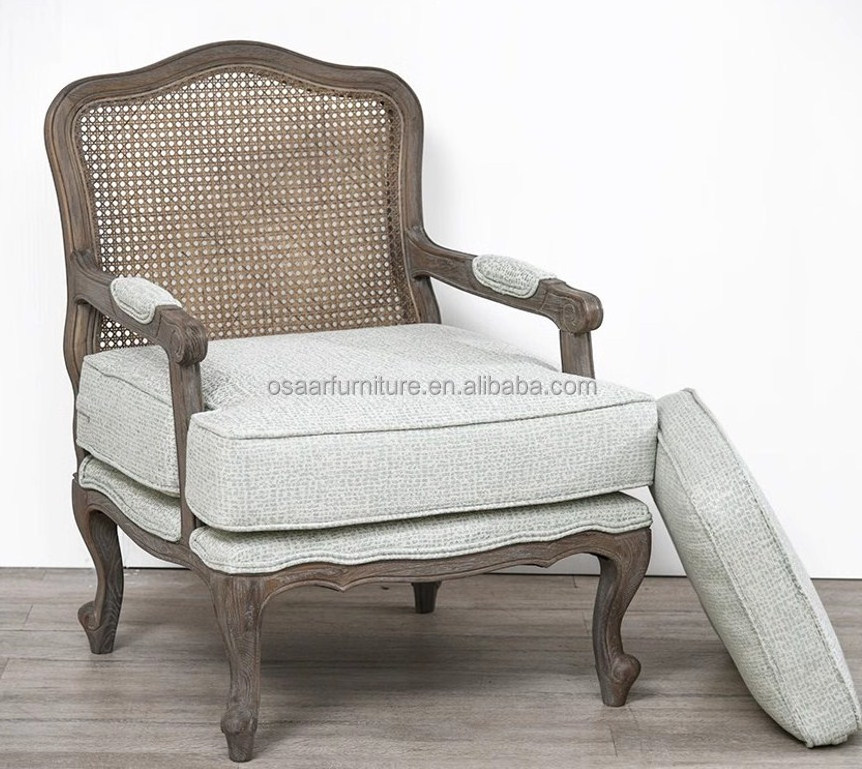 Louis XVI Furniture Living Room Accent Antique French Solid Wood Wicker Rattan Arm Chair