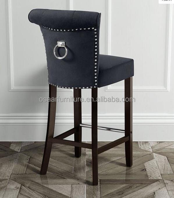 American Country Style Round Knocker Tufted Low Back Wood Fabric Modern Bar Stool