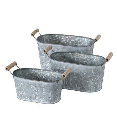 High Quality Galvanized Metal Planter Pots Drum Shape With Handles Ructic Copper Rims New Design Decorative Flower Pots