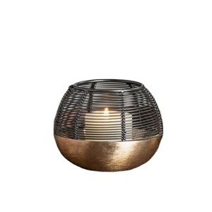 Hurricane Lantern Shape Metal Wicker and Brass Base Tea Light Candle Holder Table Top Hotel Used T-Lite Holder