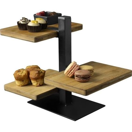 Square 3 Tier High Quality Drak Wooden Cake Stand Food Server Home Decor Table Top Wedding Party Used