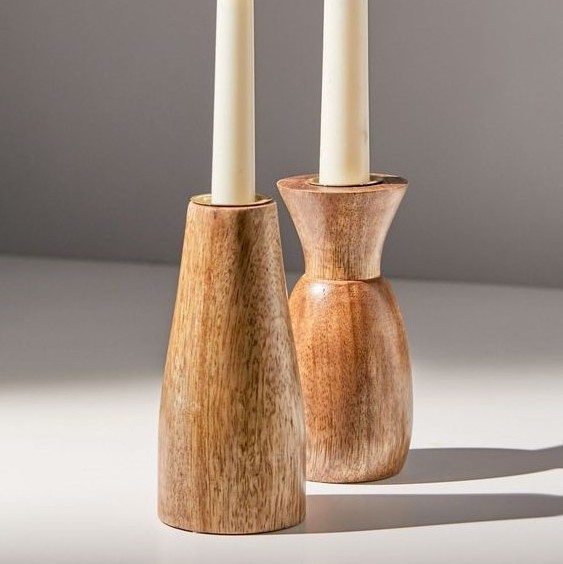 Wedding Use Modern Set of 3 Table Top High Quality Mango Wood Candle Holder With Light Polished