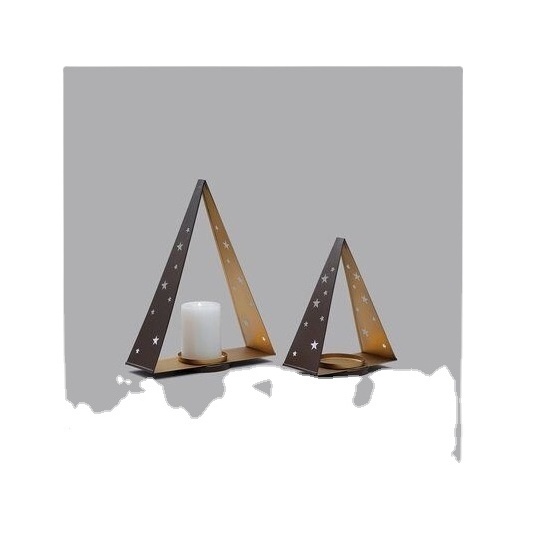 Fancy Style Metal Decorative Pyramid Custom Shape Tealight Candle Holder Home Decor Table Top Set of 2