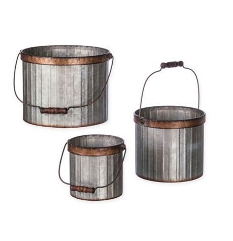 High Quality Galvanized Metal Planter Pots Drum Shape With Handles Ructic Copper Rims New Design Decorative Flower Pots