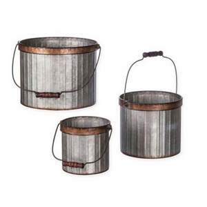 High Quality Galvanized Metal Planter Pots Drum Shape With Handles Ructic Copper Rims New Design Decorative Flower Pots