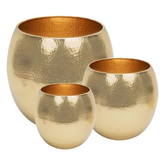 wholesale Outdoor glazed pottery - Outdoor metal golden planters - set of 3 flower pots - Garden plant planter