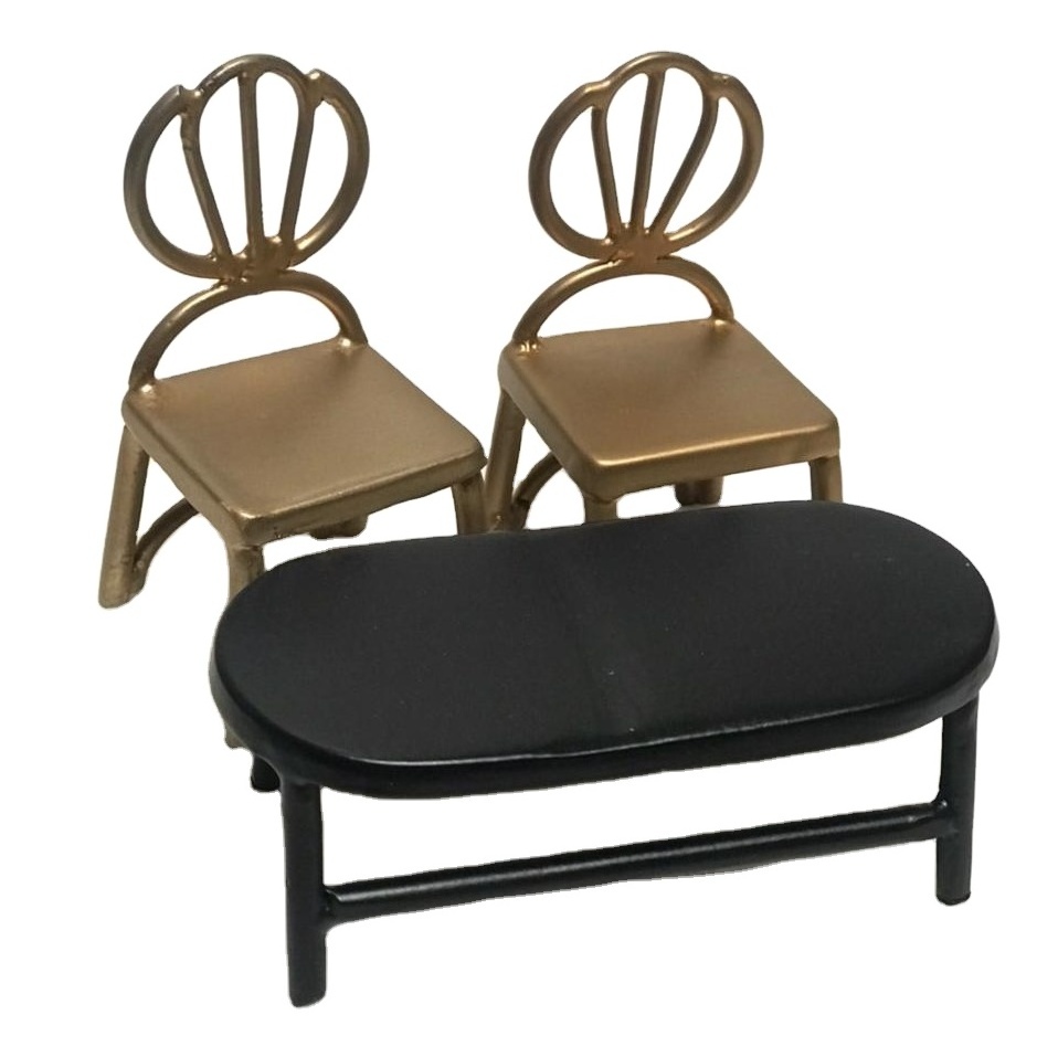 Set of 2 Metal Golden New Design Miniature Chairs and Table for Dollhouse 1: 12 Scale Miniature