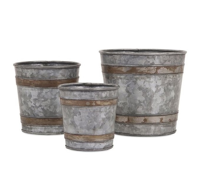 wholesale Outdoor glazed pottery - Outdoor metal golden planters - set of 3 flower pots - Garden plant planter