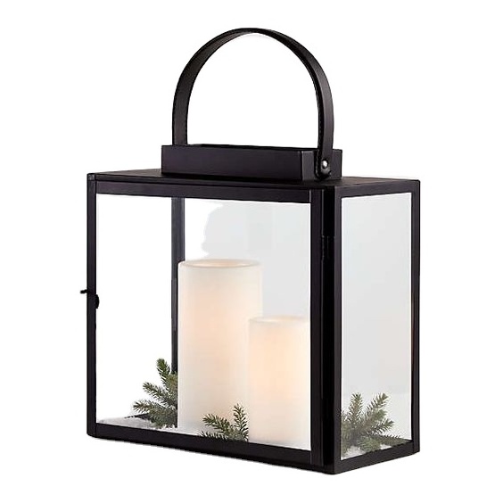 Square Metal Wedding Decoration Lantern Dining Table Use Late Night Matte Back Candle Lantern