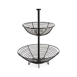 Fruit Basket Metal High Quality with Round Wooden Plated Inside Matte Black Wire Dining Table Basket