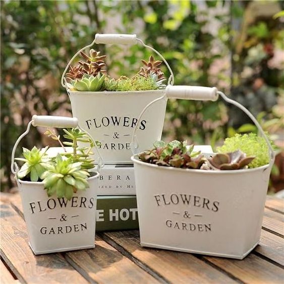 Colourful Antique Rustic Metal Galvanized Round Planter Bucket Best Selling With Handles High Quality Basket