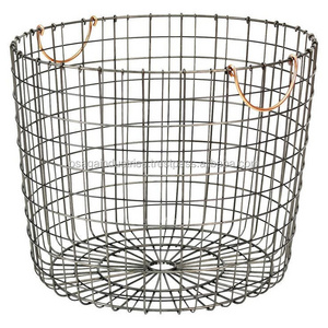 Hot sales round shape home decor metal best selling  cylindrical iron wire basket with handles