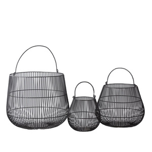 Interior Home Decoration Lantern Luxury Metal Black Wire Large Set of 3 Lantern Wedding Candle for Garden With Handle